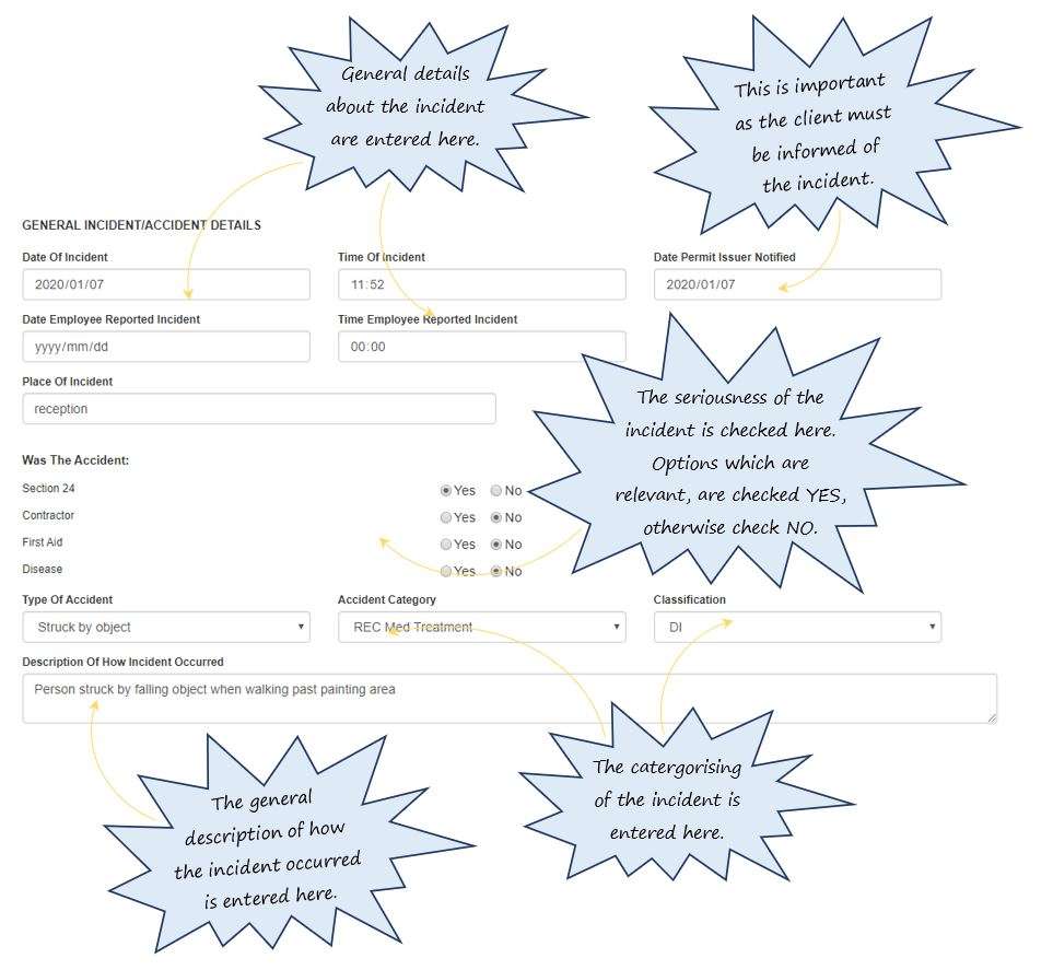 How do I complete the General Incident/Accident Details section in the Incident tab of the PTW, in OHS Online? How do I complete the General Incident/Accident Details section in the Incident tab of the PTW, in OHS Online?