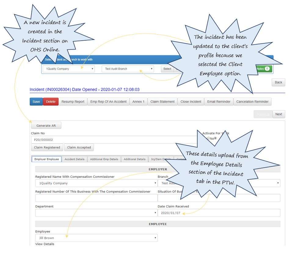 What happens when you generate a new incident in the Incident tab of the PTW, in OHS Online? What happens when you generate a new incident in the Incident tab of the PTW, in OHS Online?