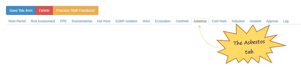 What is the Asbestos tab in the PTW on OHS Online? What is the Asbestos tab in the PTW on OHS Online?