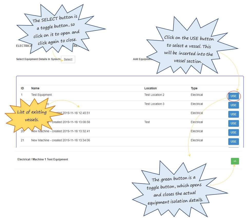 How do I select existing equipment or machinery in the equipment isolation details section of the EQMT Isolation tab, in OHS Online? How do I select existing equipment or machinery in the equipment isolation details section of the EQMT Isolation tab, in OHS Online?