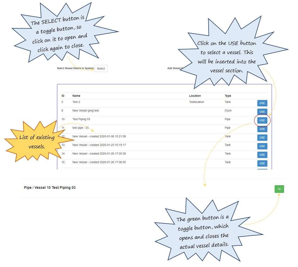 In OHS Online, how do I select an existing vessel in the vessel specific precautions section in the Confined tab? In OHS Online, how do I select an existing vessel in the vessel specific precautions section in the Confined tab?