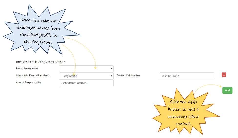 How do I complete the Important Client Contact details of the Work Permit tab, in OHS Online? How do I complete the Important Client Contact details of the Work Permit tab, in OHS Online?