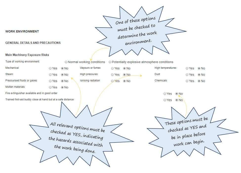 How do I complete the Work Environment section for machinery isolation in the EQMT Isolation tab? How do I complete the Work Environment section for machinery isolation in the EQMT Isolation tab?