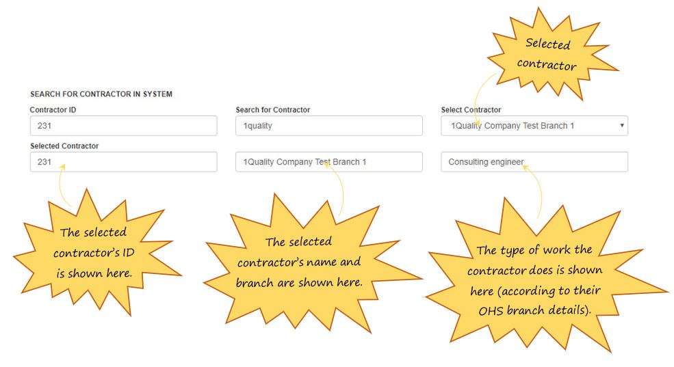 How do I complete the contractor selection section of the Work Permit tab, in OHS Online? How do I complete the contractor selection section of the Work Permit tab, in OHS Online?