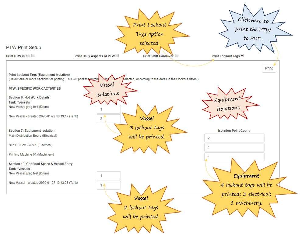 How do I print the all the lockout tags of the PTW in the Work Permit tab of the PTW, in OHS Online? How do I print the all the lockout tags of the PTW in the Work Permit tab of the PTW, in OHS Online?