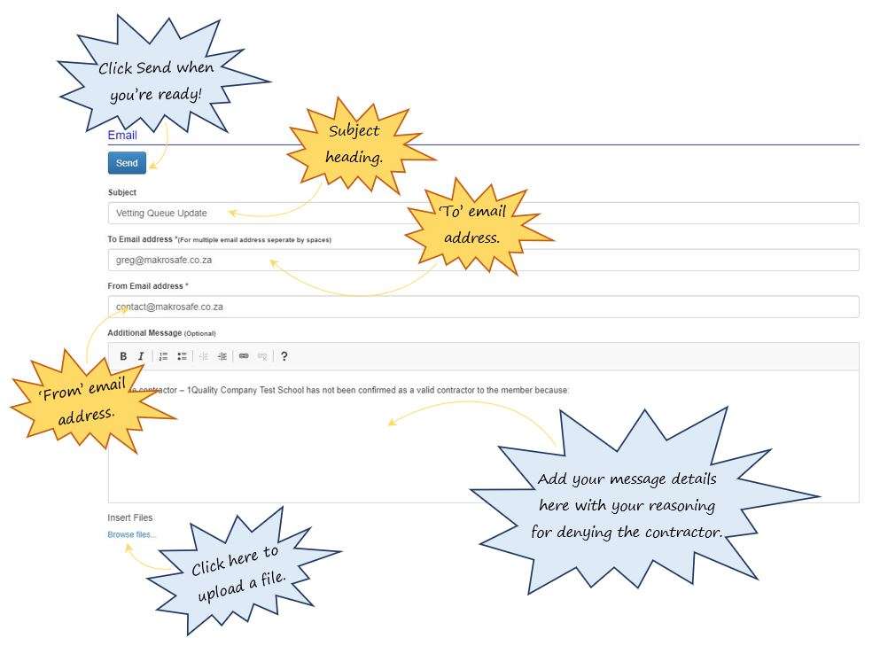In OHS Online, if a contractor is denied, how do I contact the member with feedback on this? In OHS Online, if a contractor is denied, how do I contact the member with feedback on this?