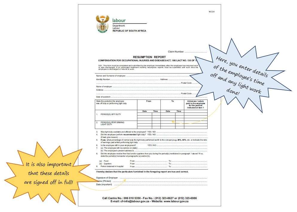 In OHS Online, what is a W.Cl.6 – Resumption Report form how do I use it? In OHS Online, what is a W.Cl.6 – Resumption Report form how do I use it?